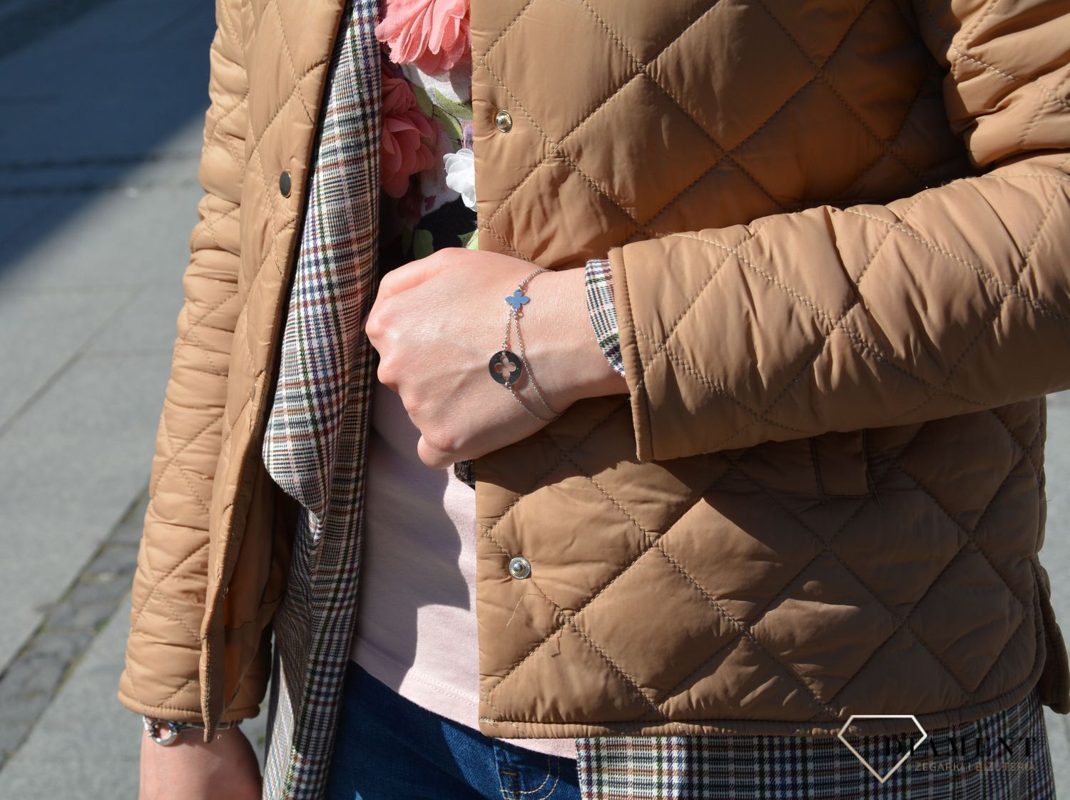 Bransoletka srebrna podwójna kółeczko z kwiatkiem Dall'Acqua B RM BR0015d.jpg